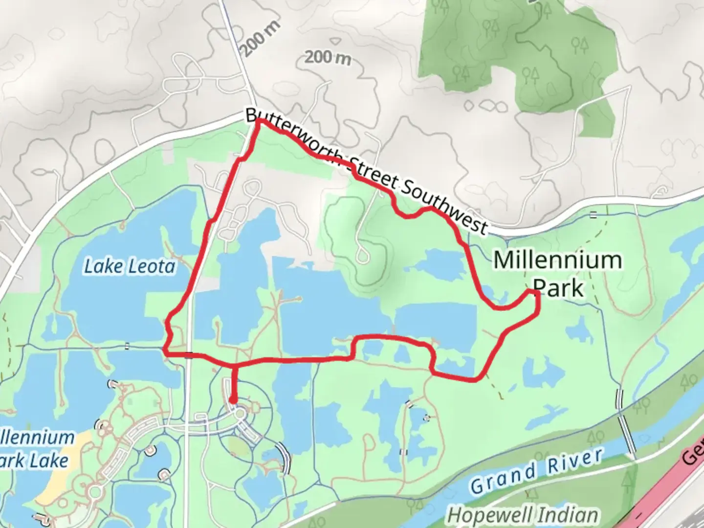 An image depicting the trail Millennium Park Meadows Loop - East and its surrounding area.