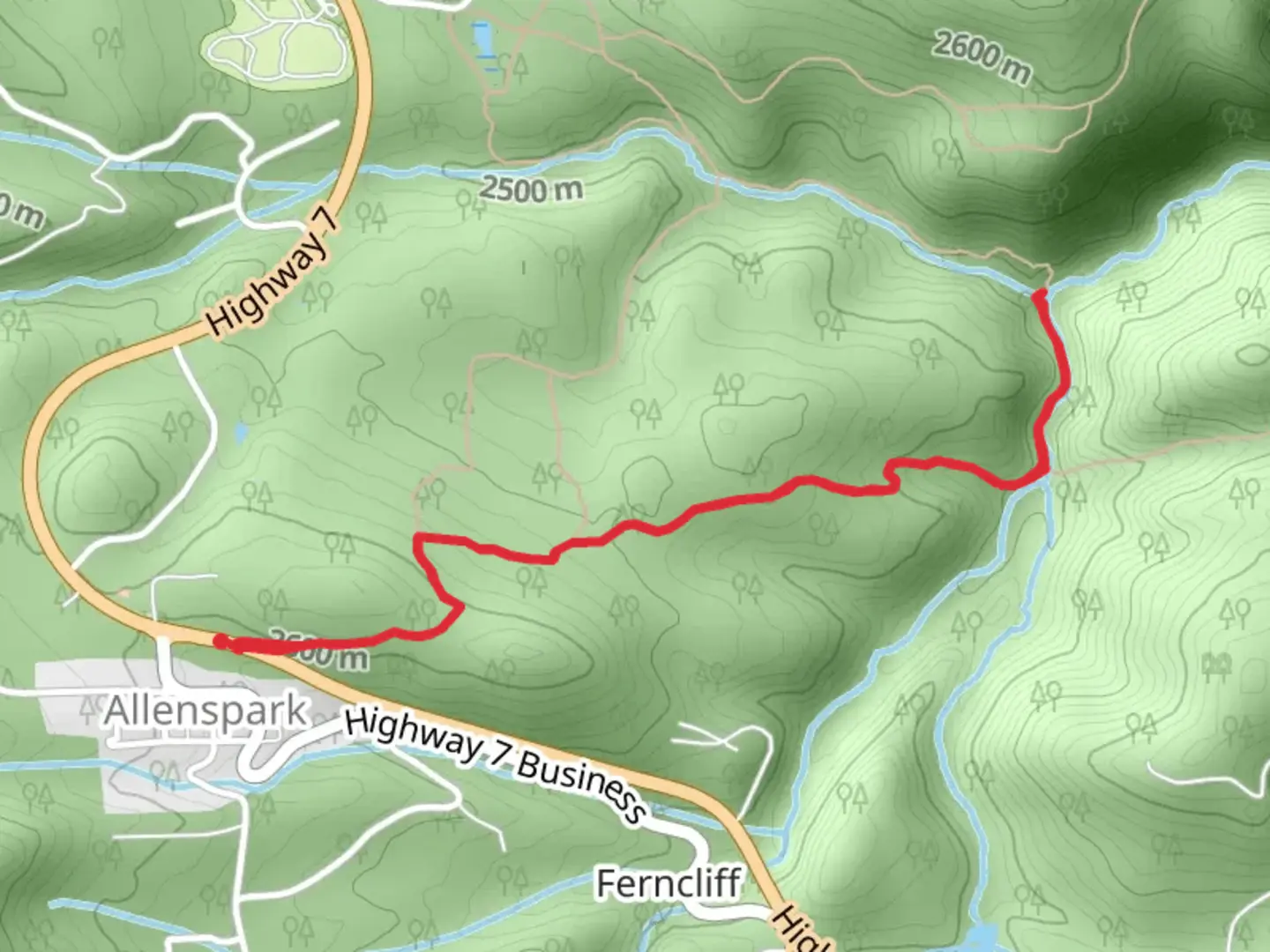 An image depicting the trail Buck Gulch and Rock Creek and its surrounding area.