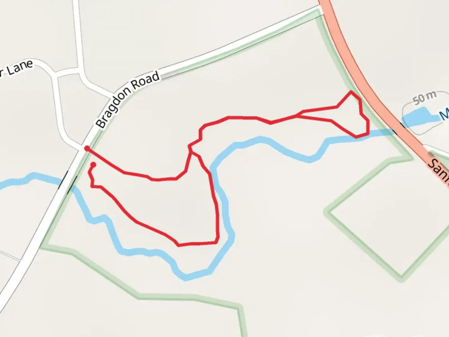 An image depicting the trail Merriland River Loop via Bragdon Road and its surrounding area.