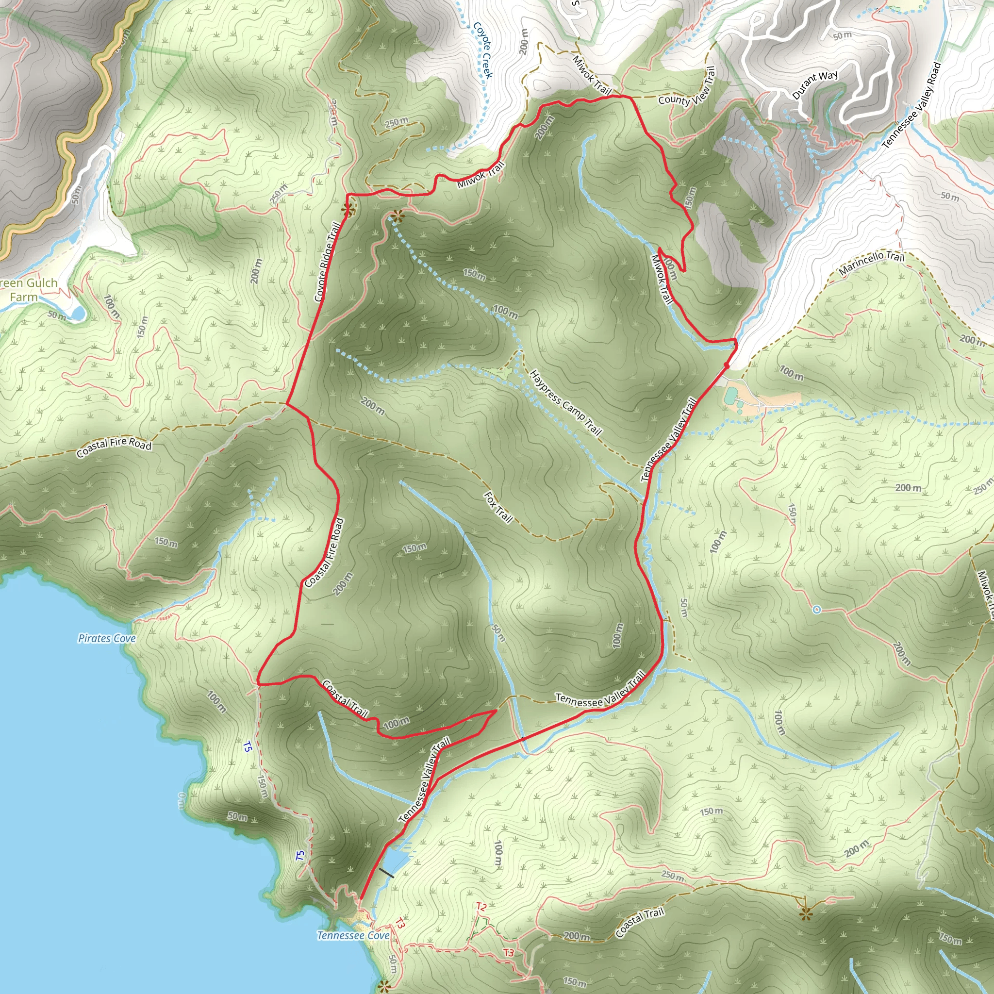 Tennessee Valley, Coastal and Miwok Cutoff Loop Trail mobile static map