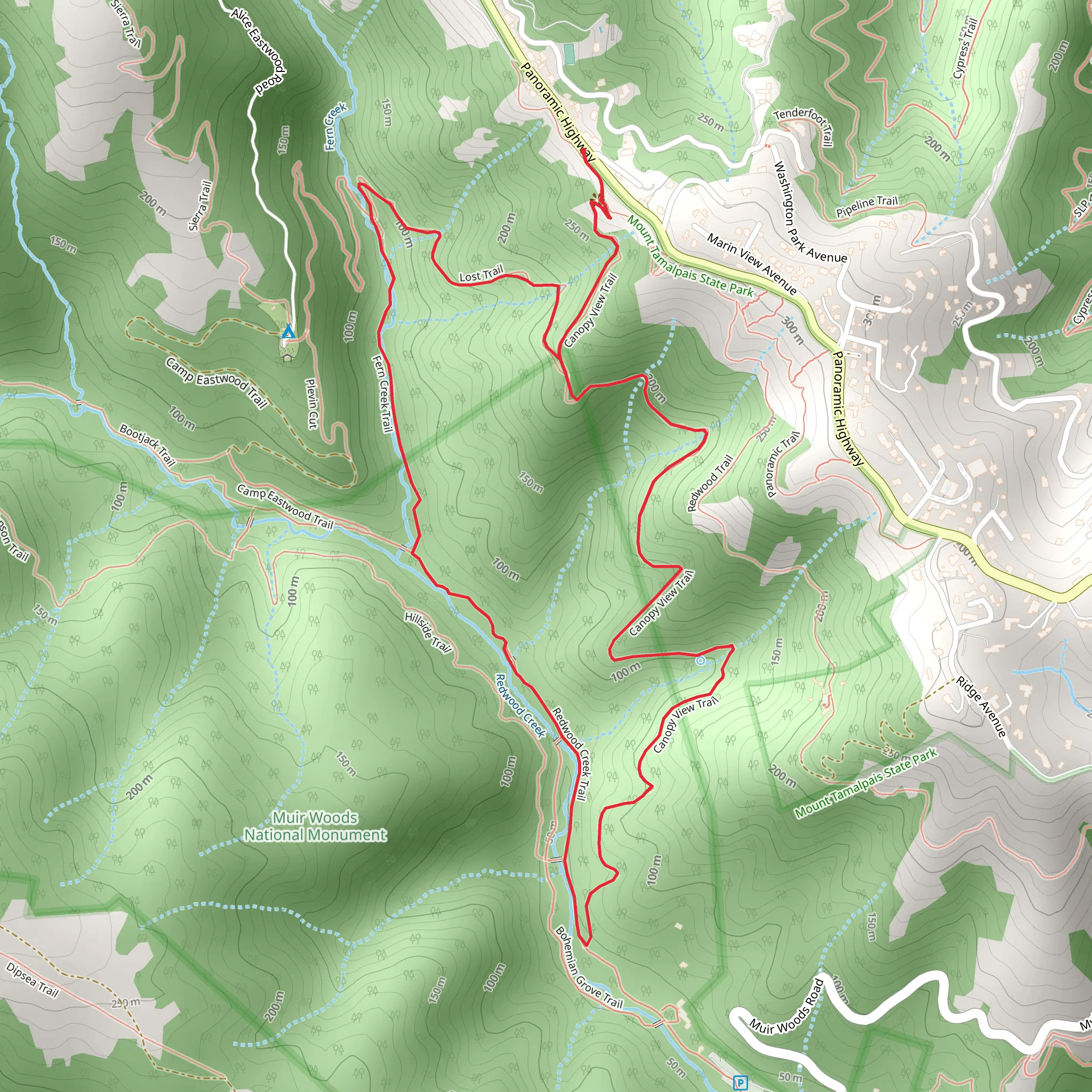 Canopy View to Lost Creek to Fern Creek Loop Trail mobile static map
