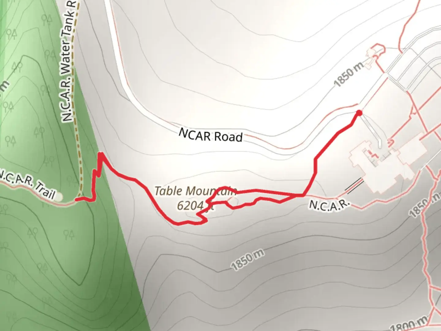 An image depicting the trail Table Mountain via NCAR Trail and its surrounding area.