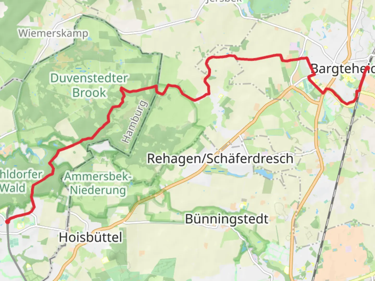 An image depicting the trail Ohlstedt to Bargteheide Walk and its surrounding area.
