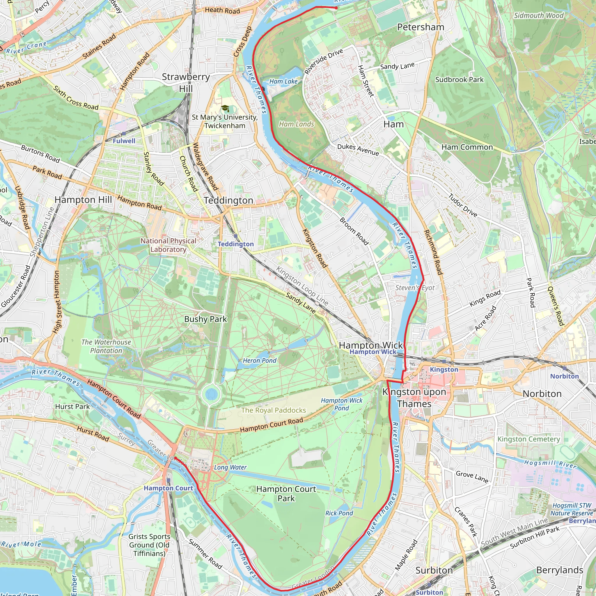 Ham House to Hampton Court Park Walk mobile static map