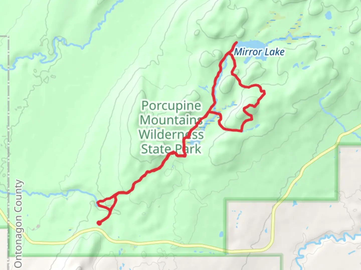 An image depicting the trail Little Carp River Trail and South Mirror Lake Loop Trail and its surrounding area.