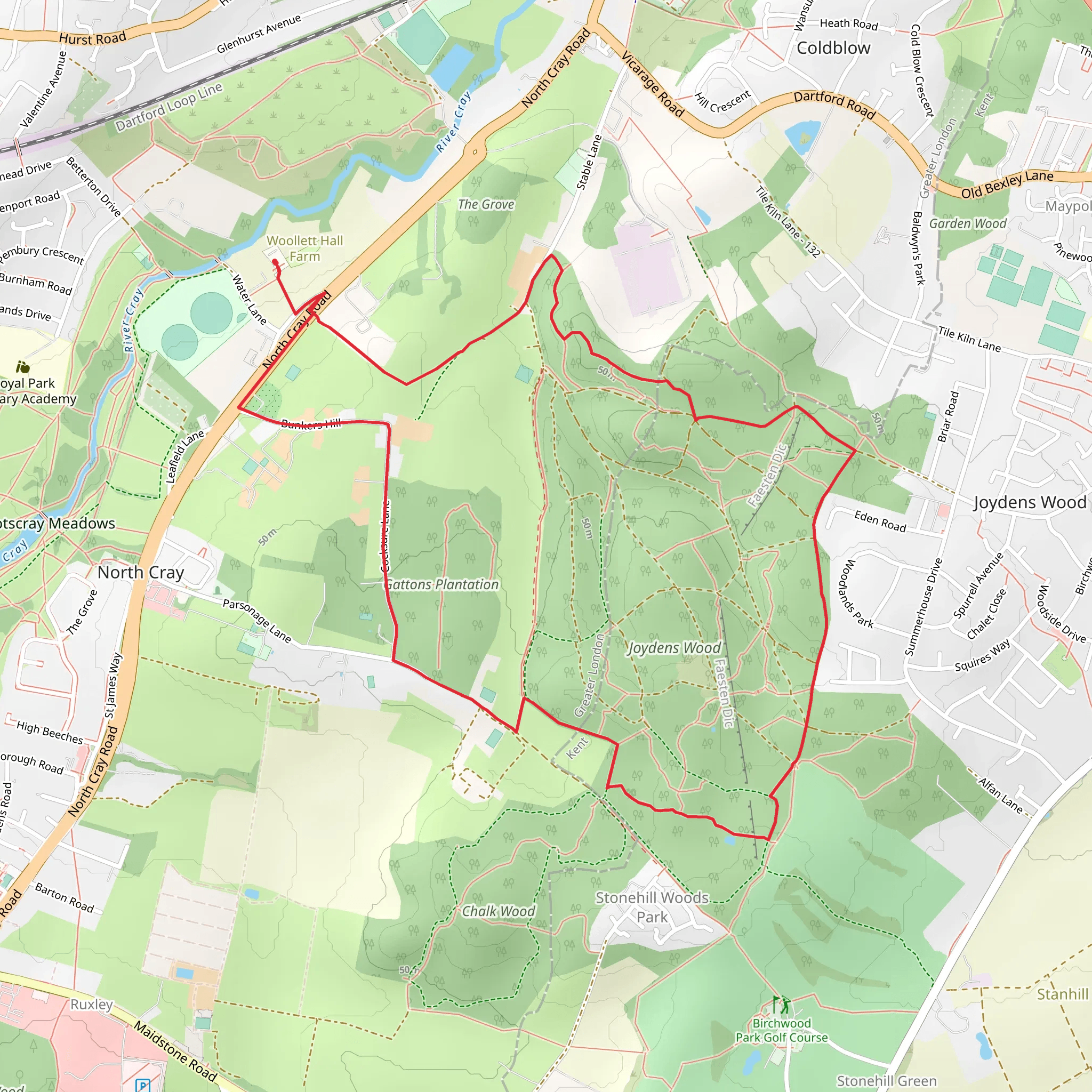 Gattons Plantation and Joydens Wood Loop mobile static map