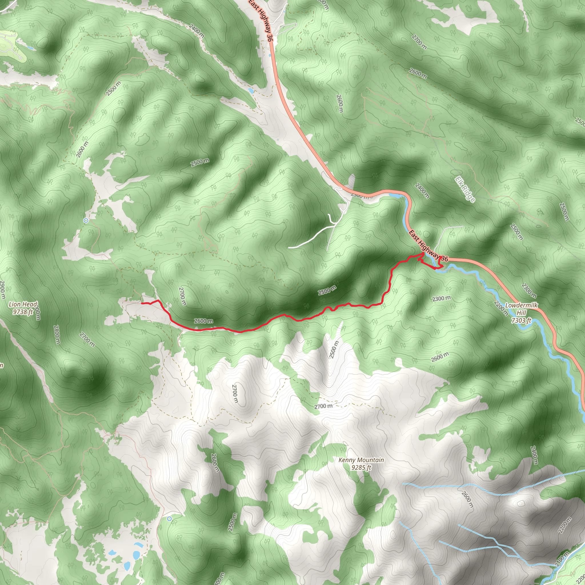 Lion Gulch Trail from US Highway 36 mobile static map