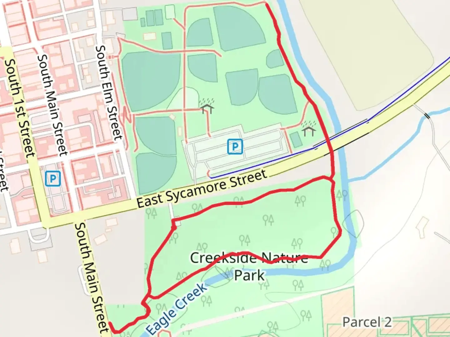 An image depicting the trail Eagle Creek - Creekside Nature Park and its surrounding area.