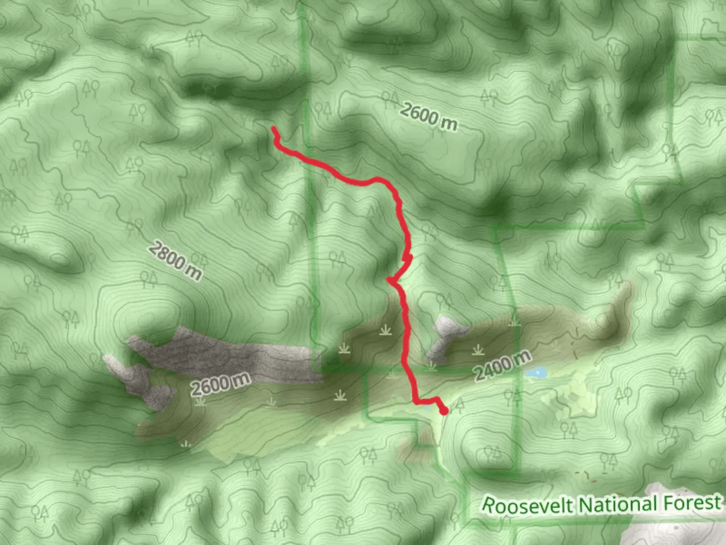 An image depicting the trail West Creek Falls Trail from McGraw Ranch Road and its surrounding area.