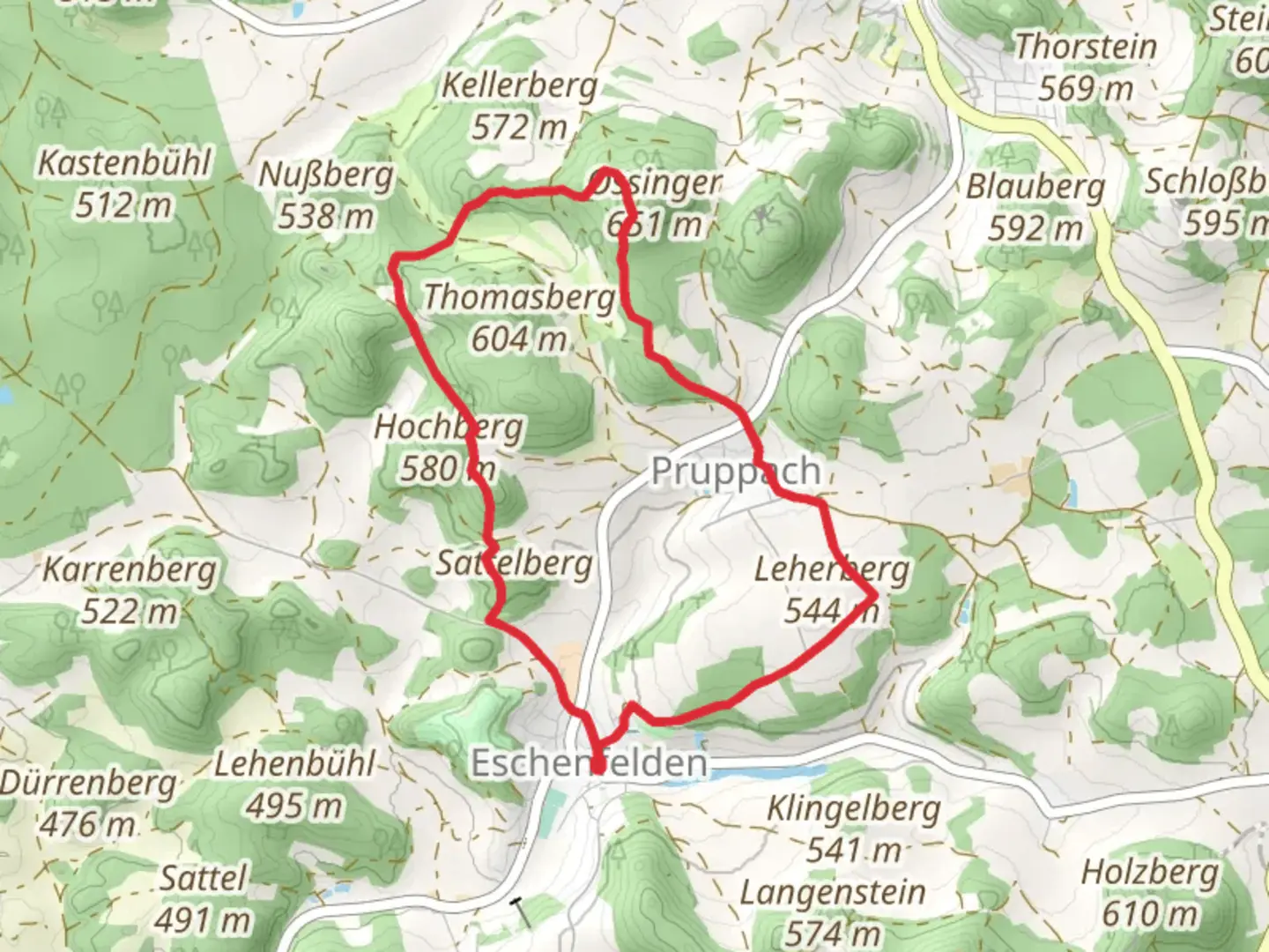 An image depicting the trail Eschenfelden Rundweg 5 and 11 and its surrounding area.