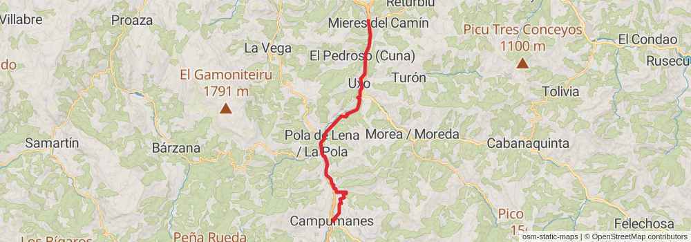 GR 100-1 Gijón - Puerto de Pajares stage 5 Map