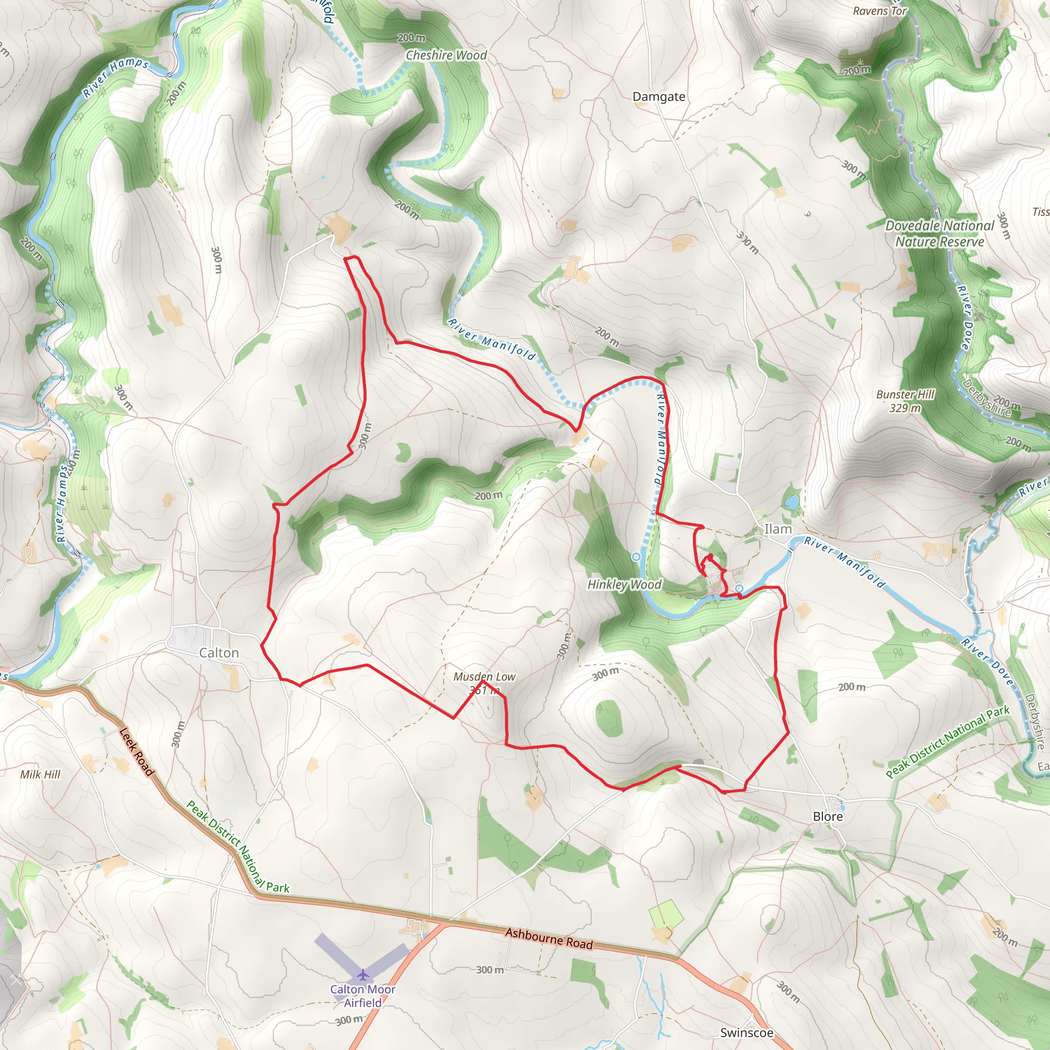Musden Low Trig + Throwley Old Hall Walk from Ilam Hall mobile static map