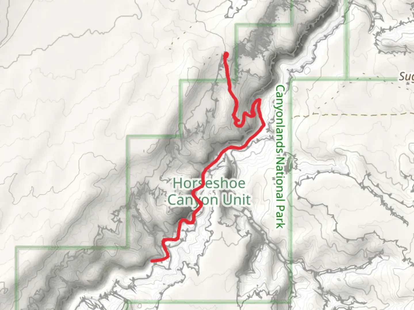 An image depicting the trail Great Gallery Rock Art via Horsehoe Canyon Trail and its surrounding area.