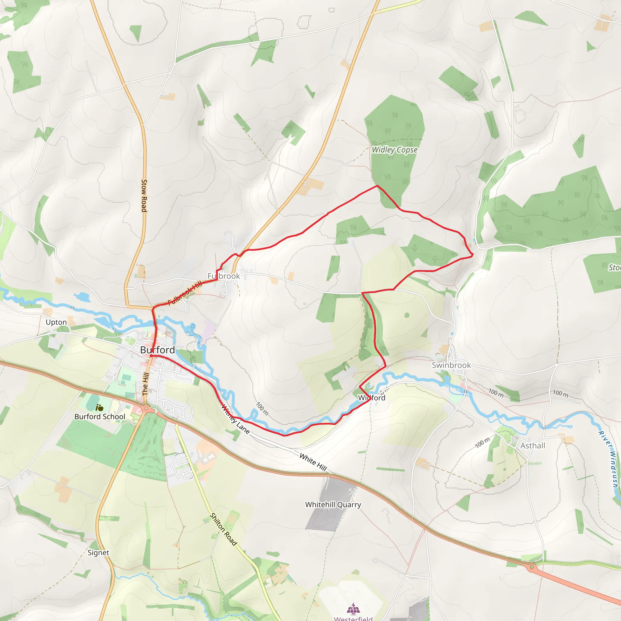 Fulbrook and Widford from Burford mobile static map