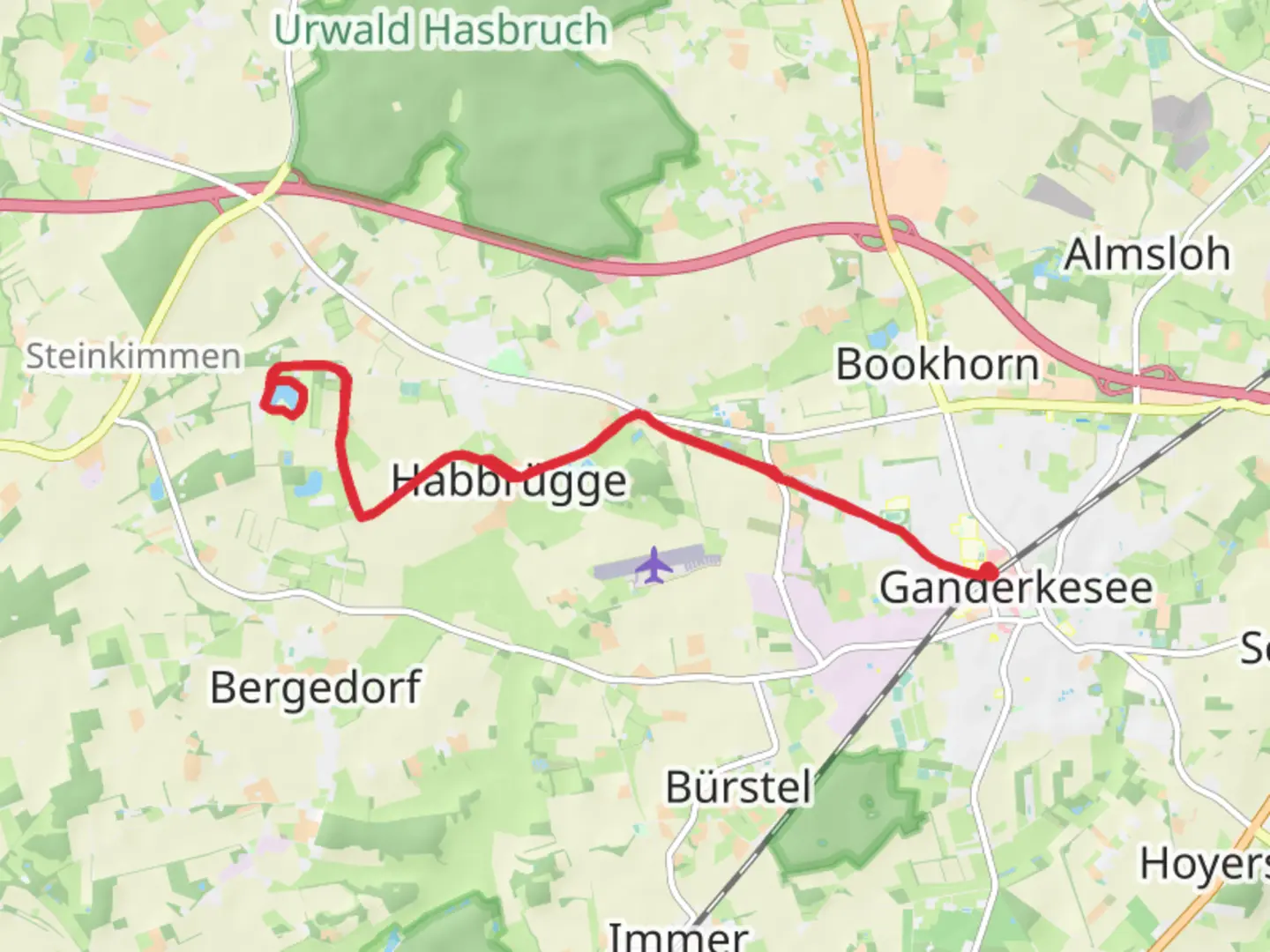 An image depicting the trail Falkensteinsee Loop from Ganderkesee and its surrounding area.