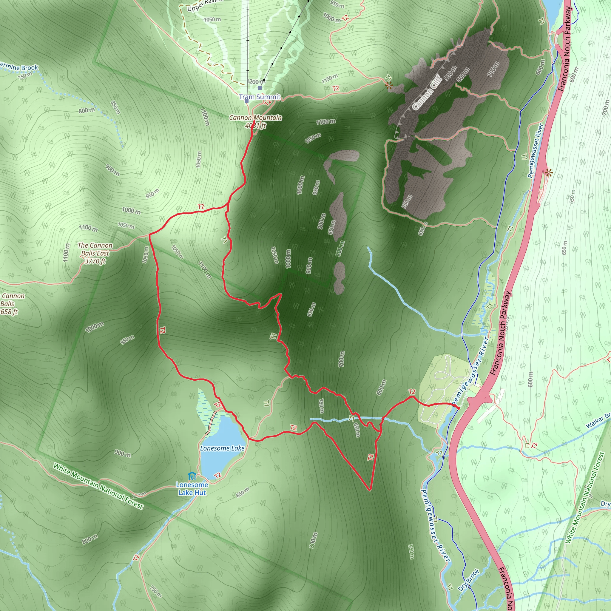 Hi - Cannon and Lonesome Lakes Loop Trail mobile static map