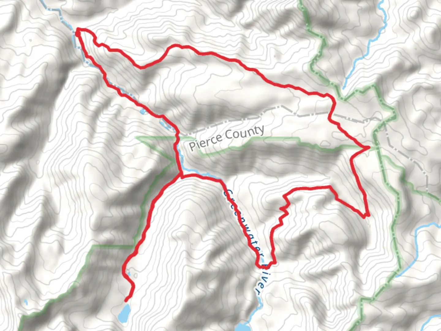 An image depicting the trail Greenwater Lakes, Lost Lake and Maggie Creek Loop Trail and its surrounding area.