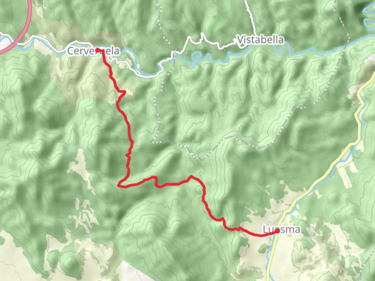 An image depicting the trail Cerveruela - Luesma PR Z 56 and its surrounding area.