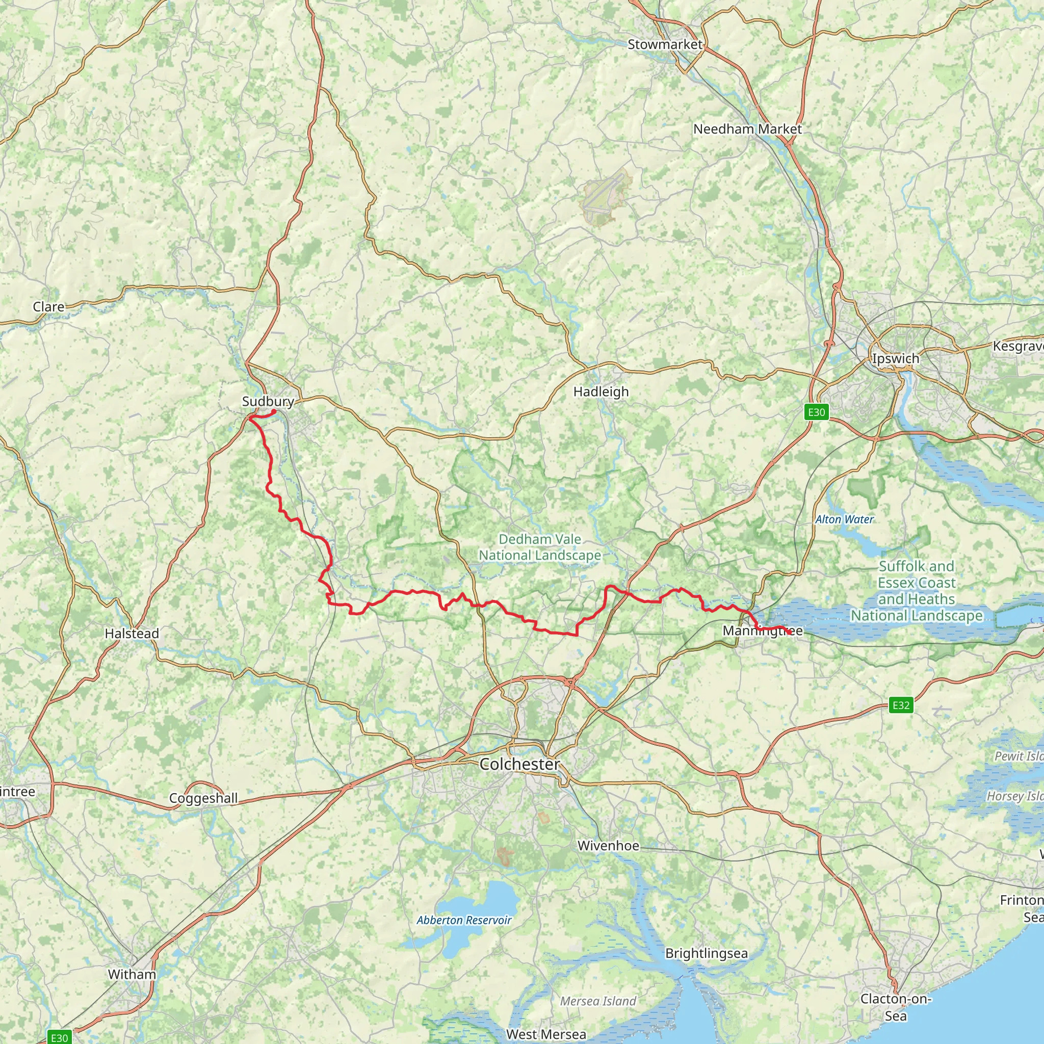 Balingdon to Mistley mobile static map