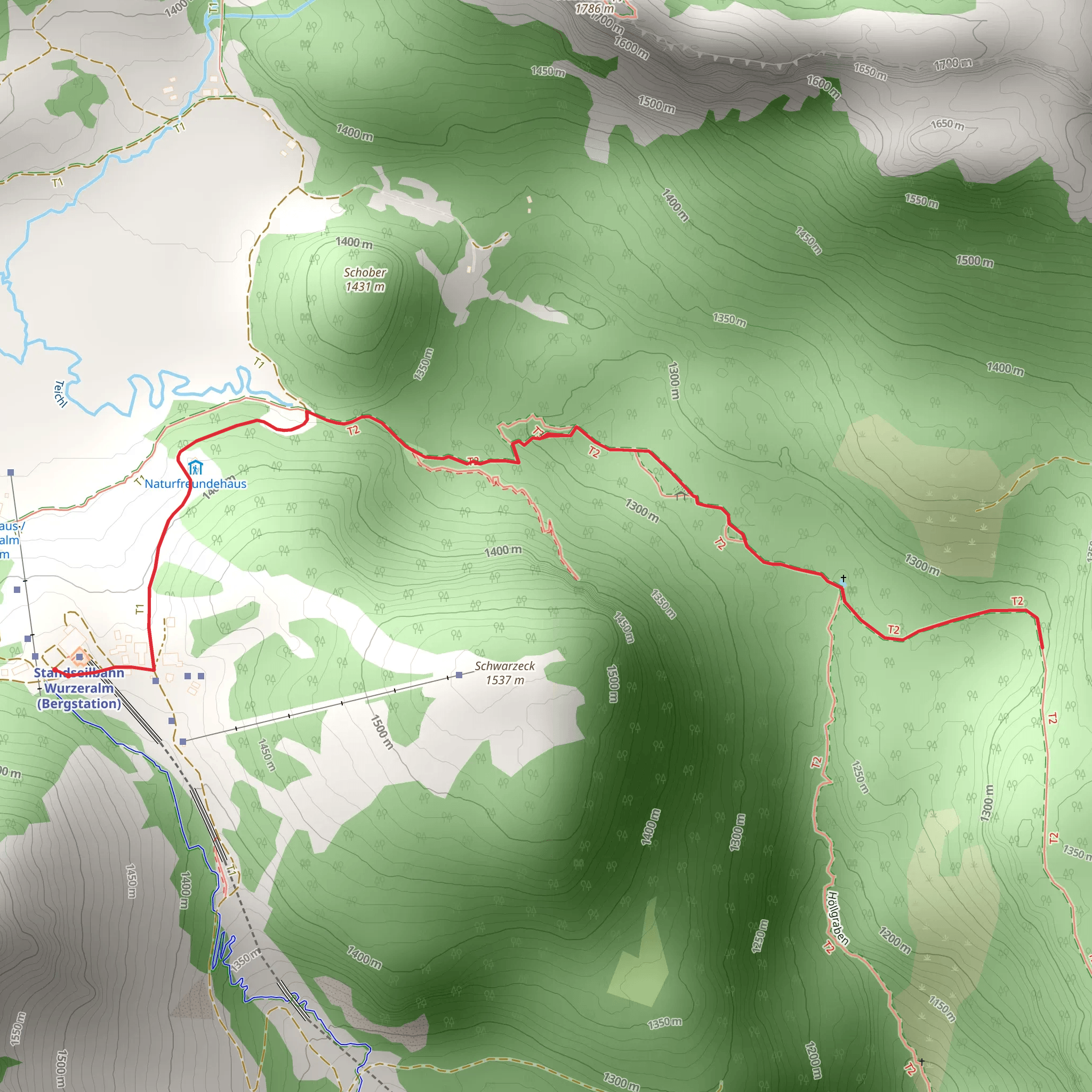 Höll - Wurzeralm - Höll - Schwarzlacke mobile static map