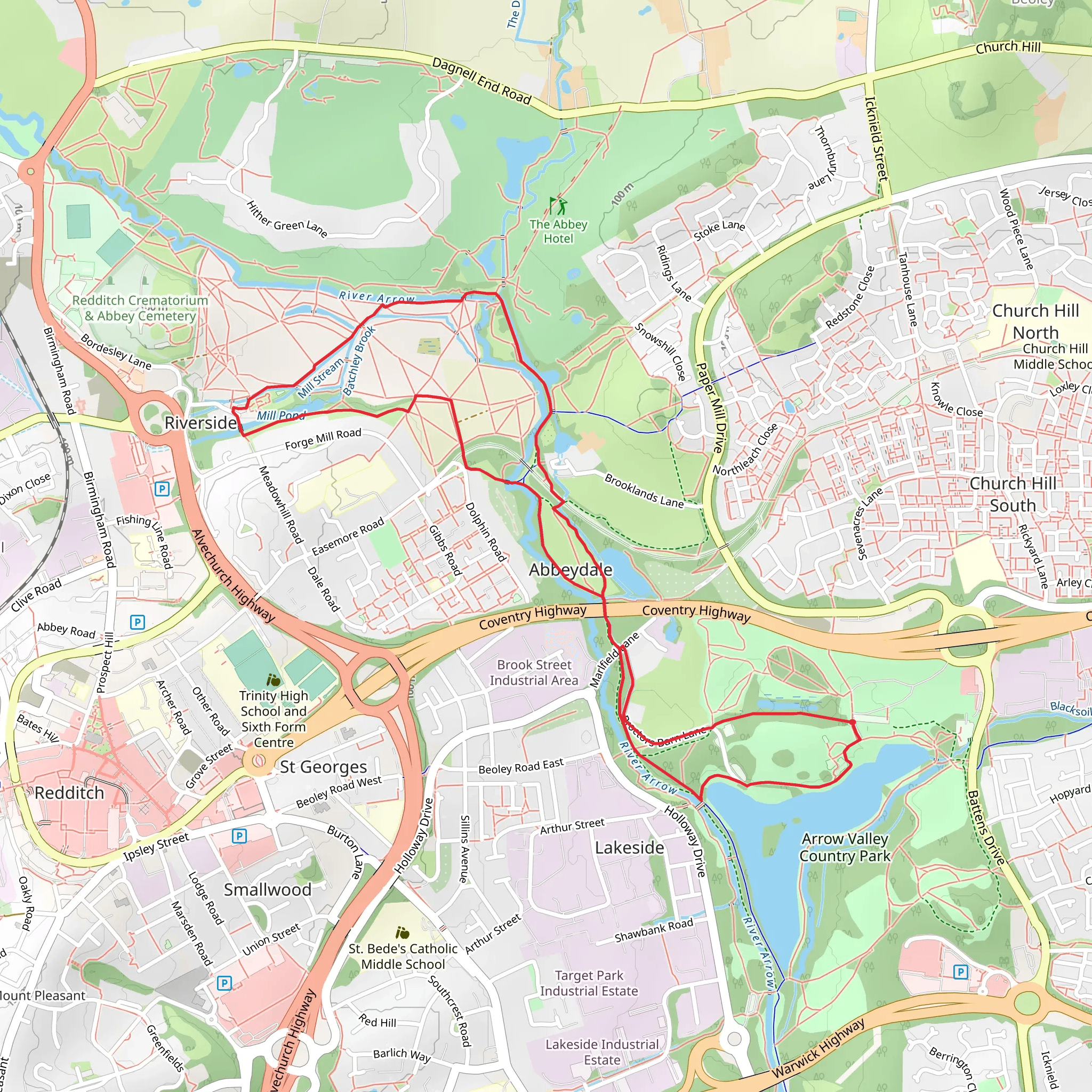Arrow Valley Country Park via Mitter's Trail mobile static map