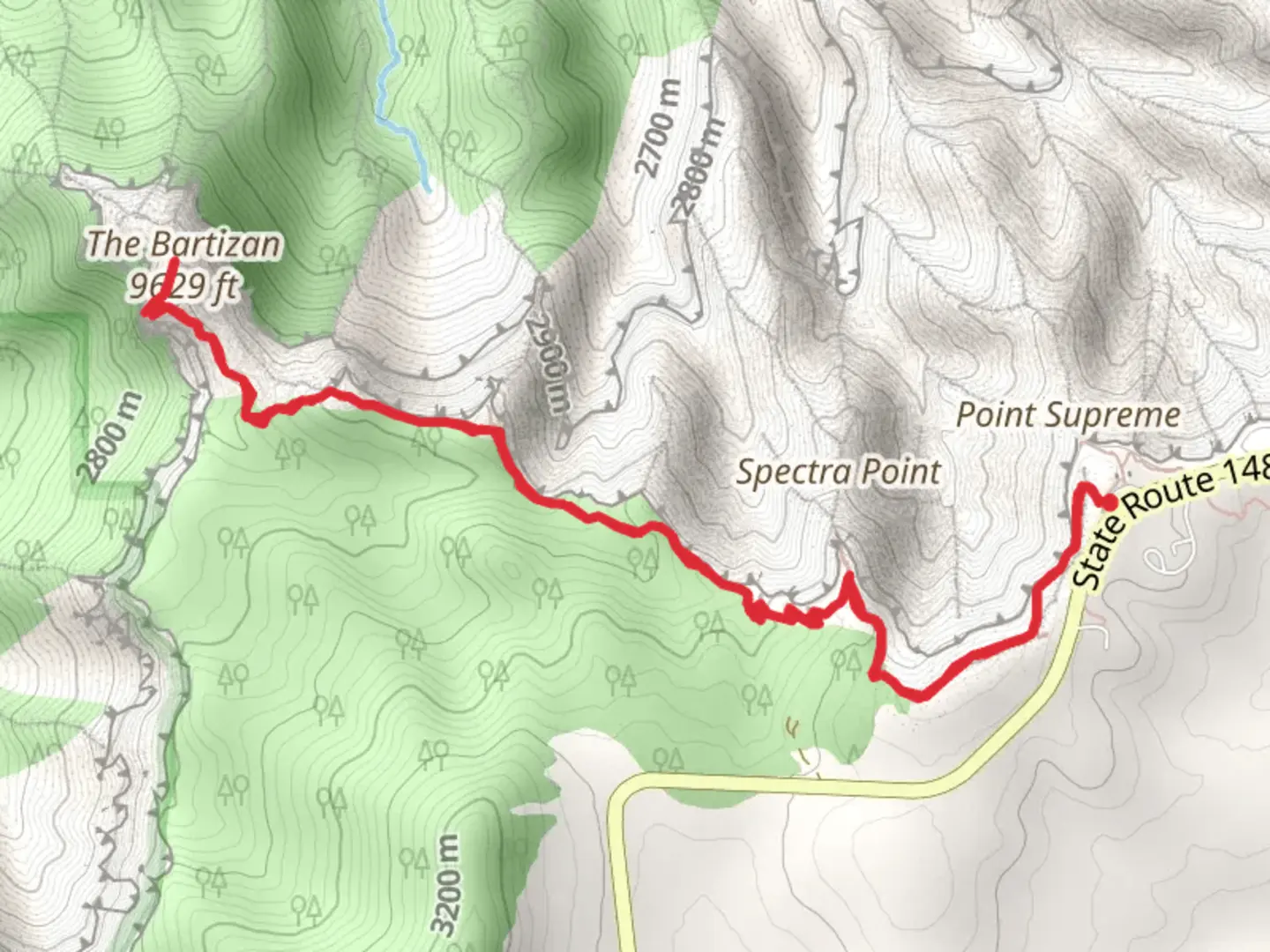 An image depicting the trail The Bartizan via Bartizan Arch Trail and its surrounding area.