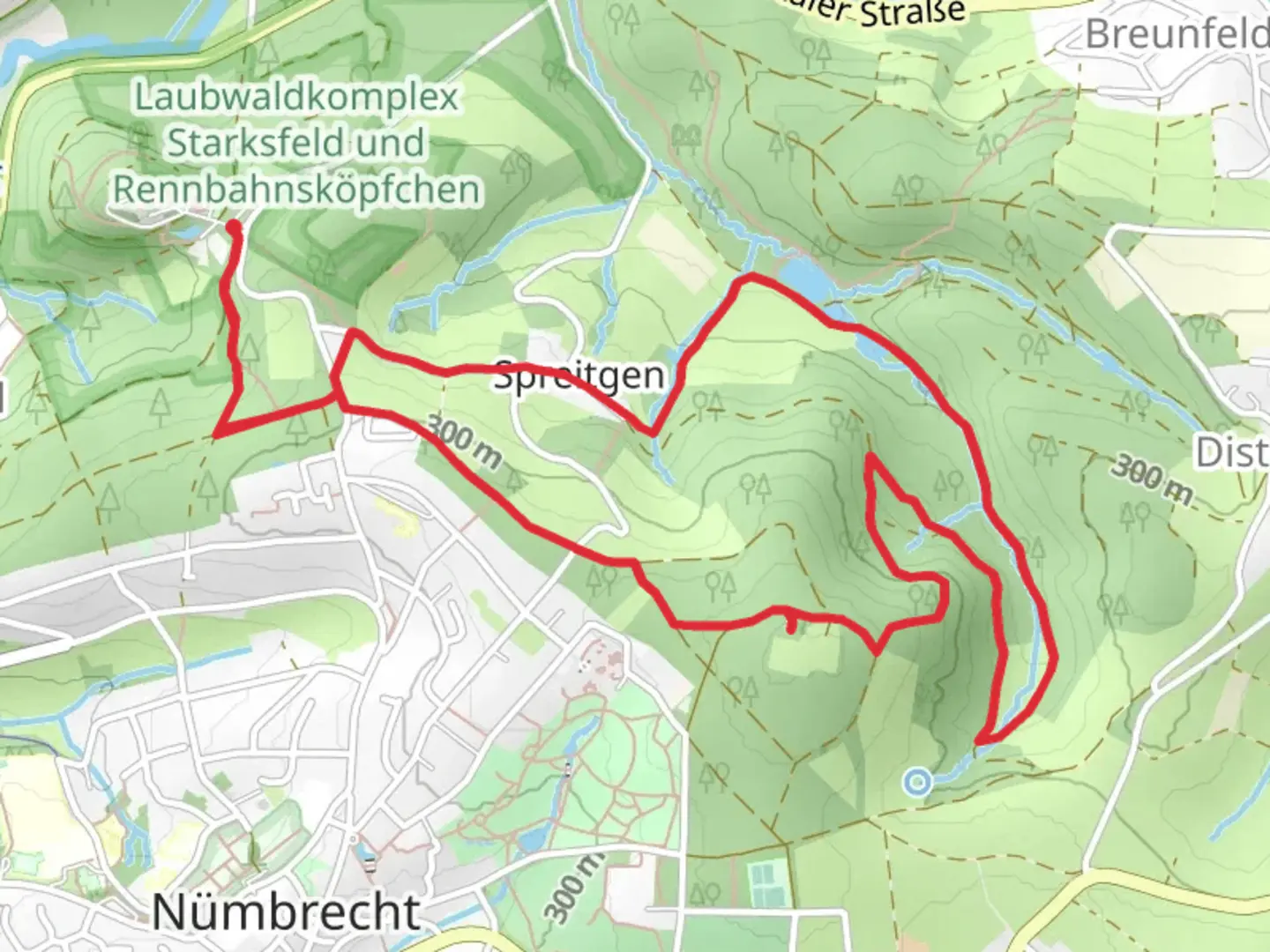 An image depicting the trail Auf dem Lindchen and Spreitgen Loop via Klangpfad and its surrounding area.