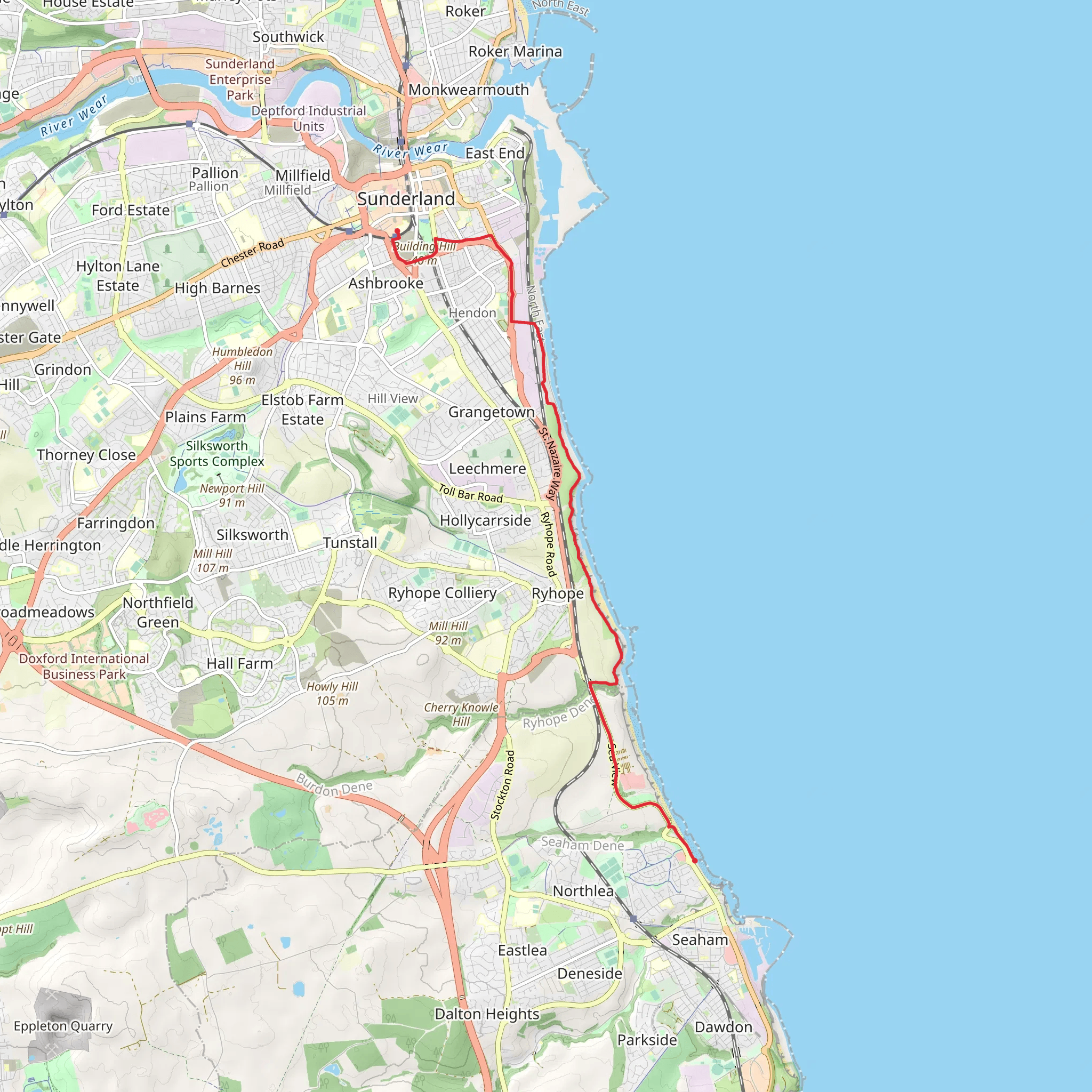 Seaham to Sunderland Walk mobile static map