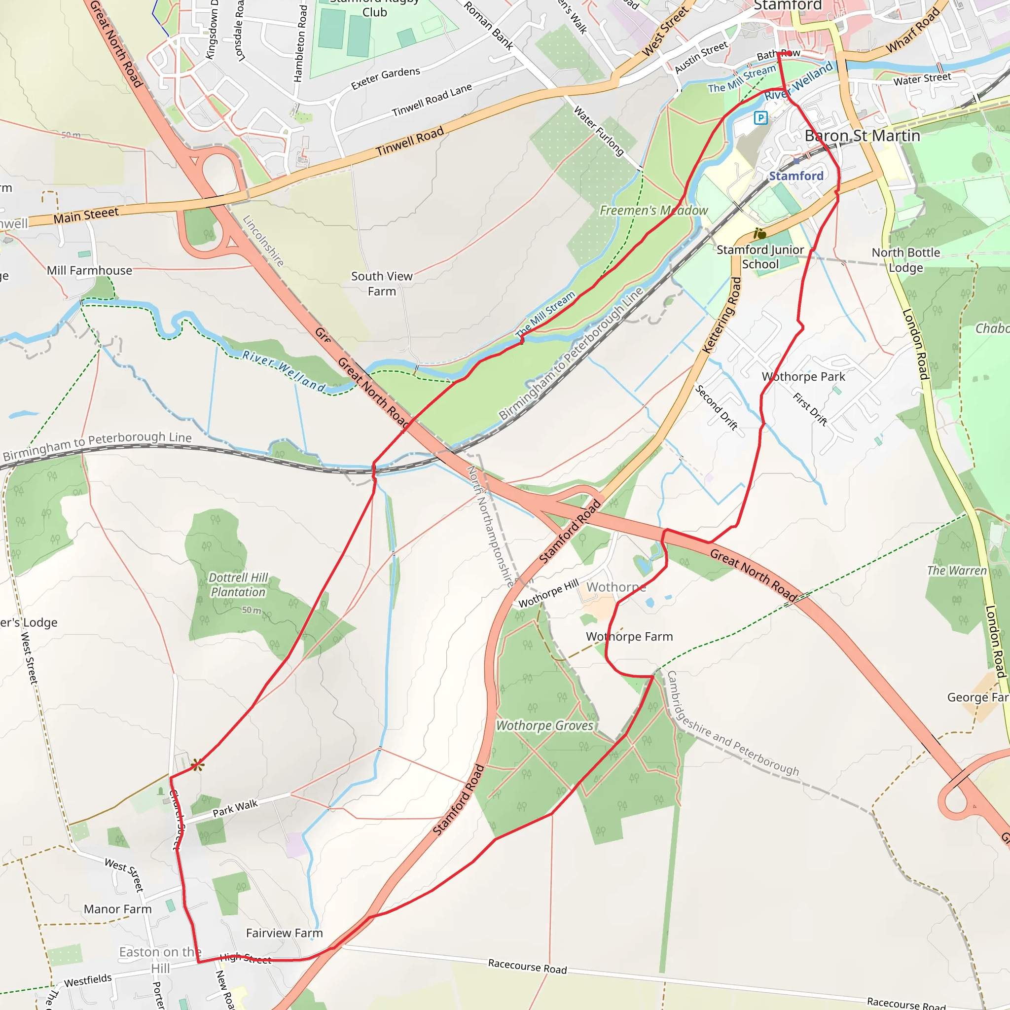 Dottrell Hill Plantation and Wothorpe Groves Loop mobile static map