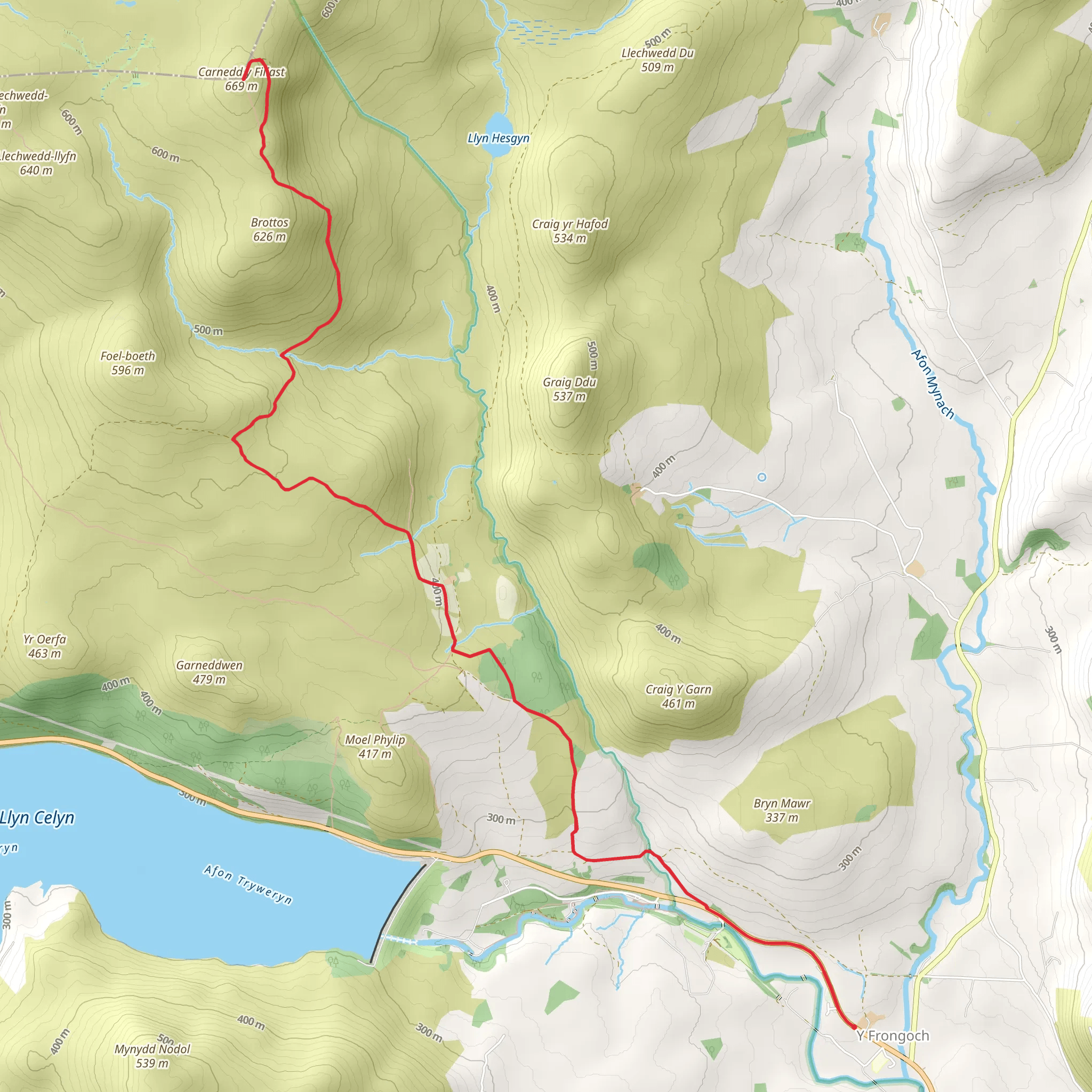 Carnedd y Filiast from Frongoch mobile static map