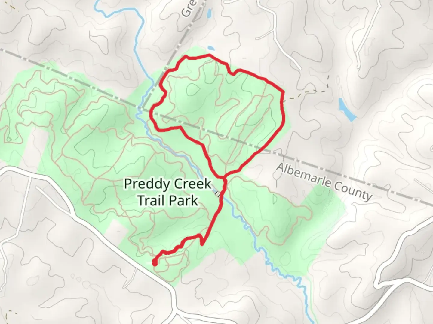 An image depicting the trail County Line Loop via Creekside Trail and its surrounding area.