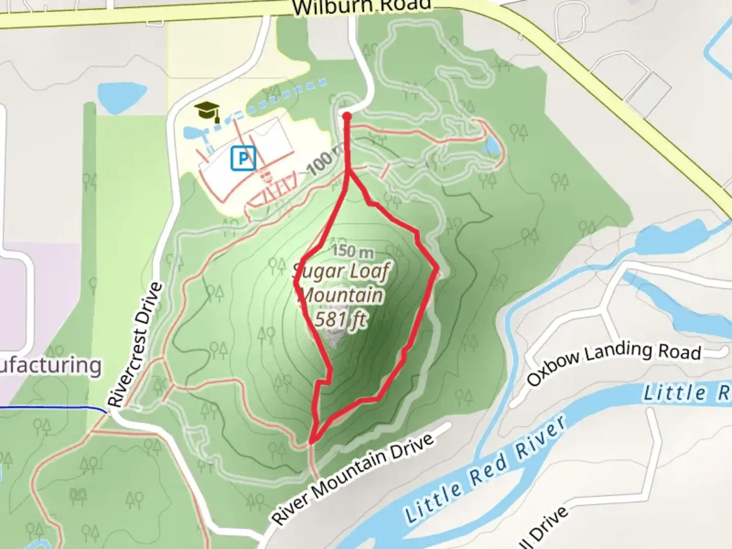 An image depicting the trail Sugar Loaf Mountain Loop and its surrounding area.