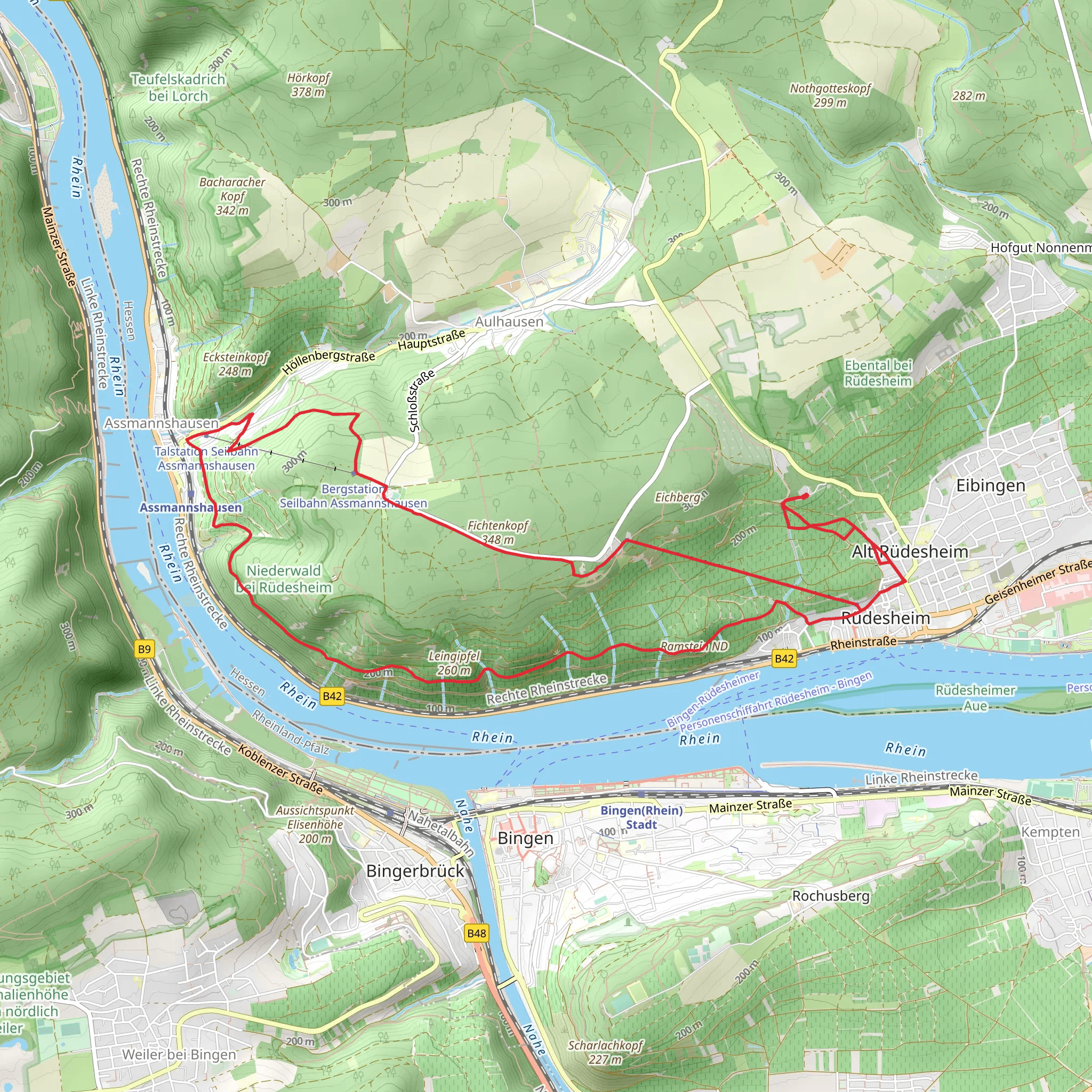 Fichtenkopf, Binger Loch Blick and Rastplatz Ehrenfelsblick via Hessenweg mobile static map