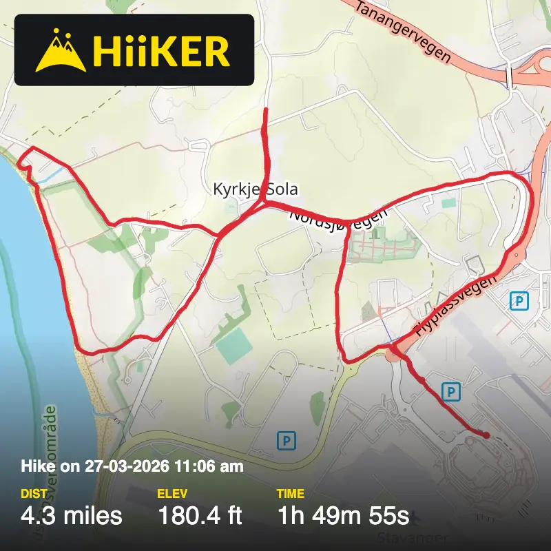 A map preview of the recording Hike on 27-03-2026 11:06 am.
