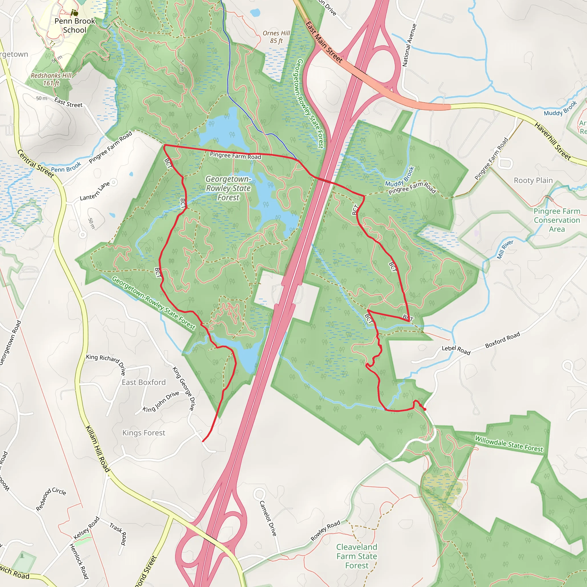 Georgetown-Rowley State Forest Loop mobile static map