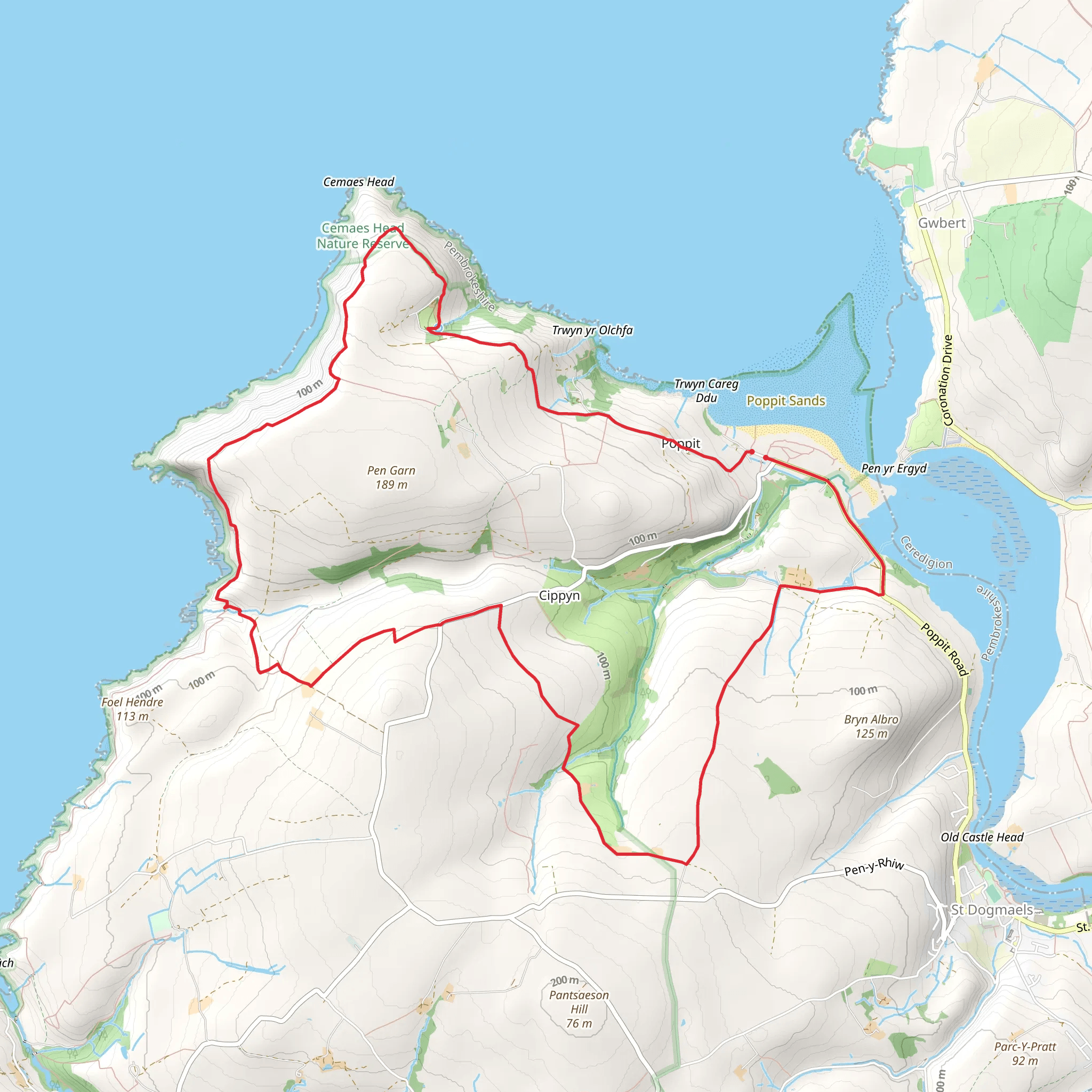Cemaes Head and Clawddcam from Poppit Sands mobile static map