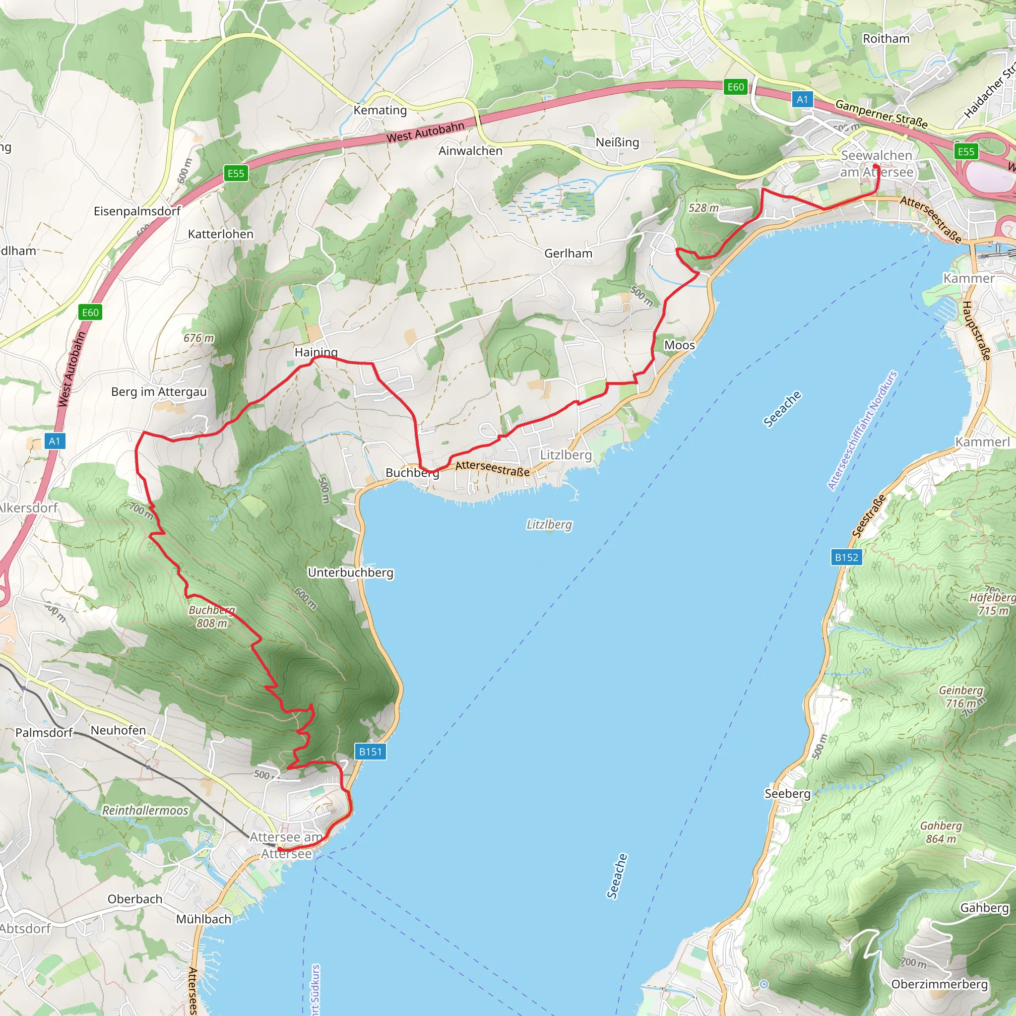 Seewalchen to Attersee Hike mobile static map