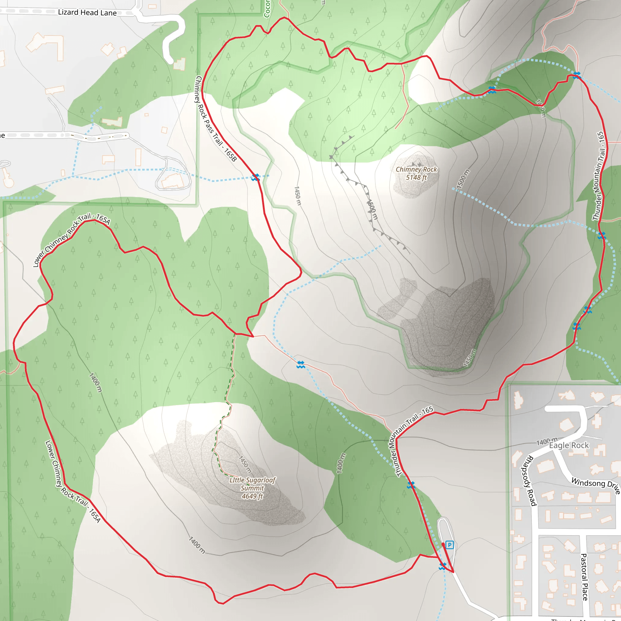 LIttle Sugarloaf Summit and Chimney Rock Loop mobile static map