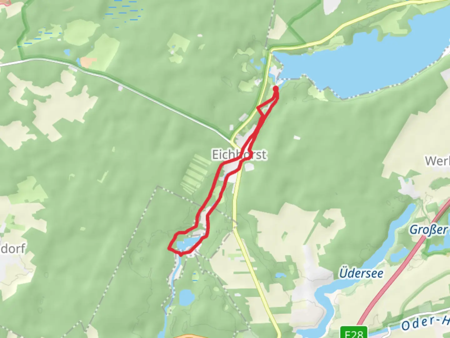 An image depicting the trail Werbellinkanal Loop and its surrounding area.