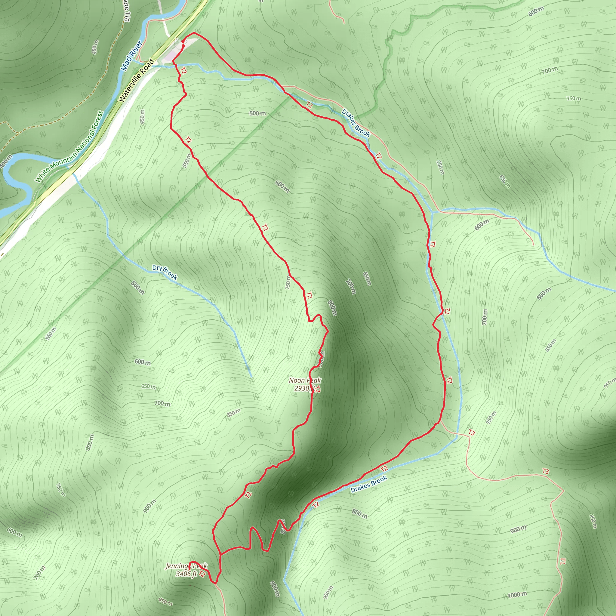Drakes Brook Trail to Jennings Peak Trail mobile static map