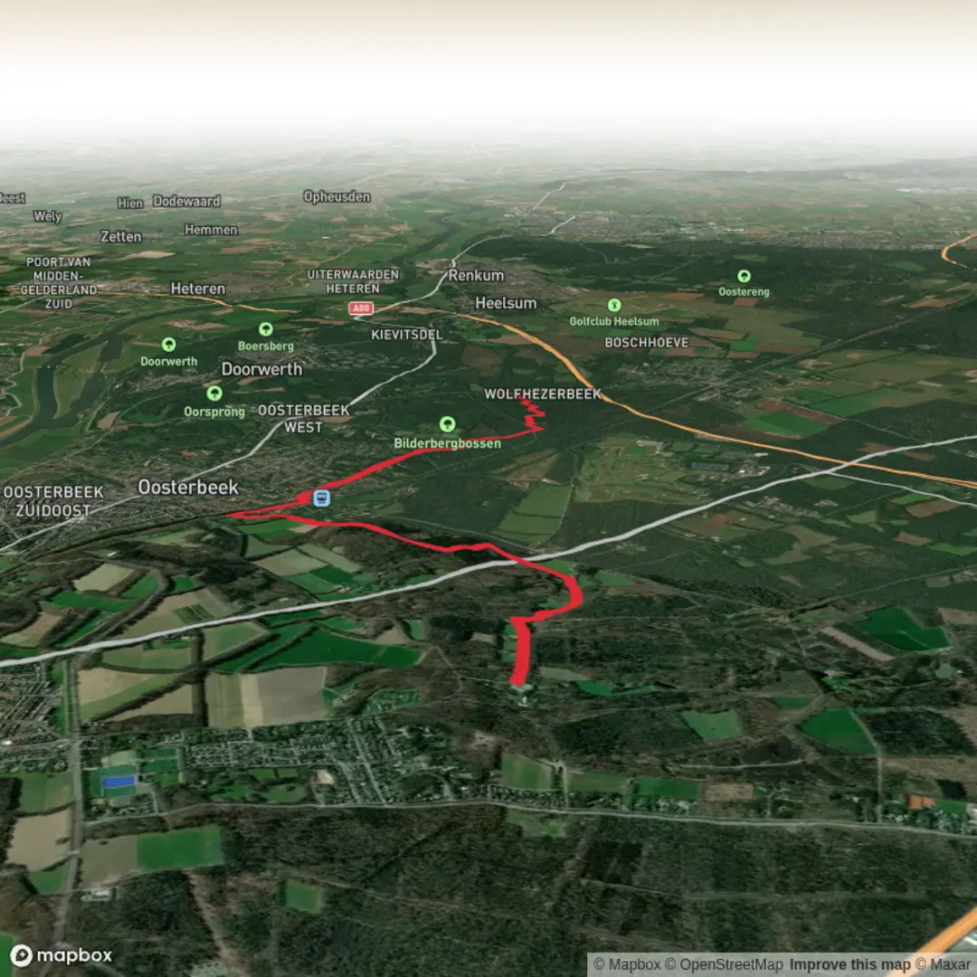 An image depicting the trail Groot Warnssborn to Grafheuvels via Lichtenbeek and Airborne War Cemetery and its surrounding area.