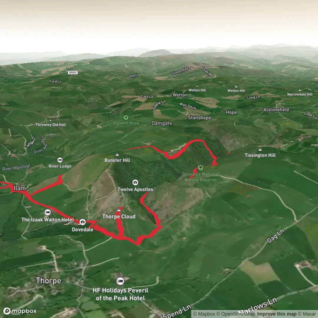 An image depicting the trail Illam Dove Thorp Loop and its surrounding area.