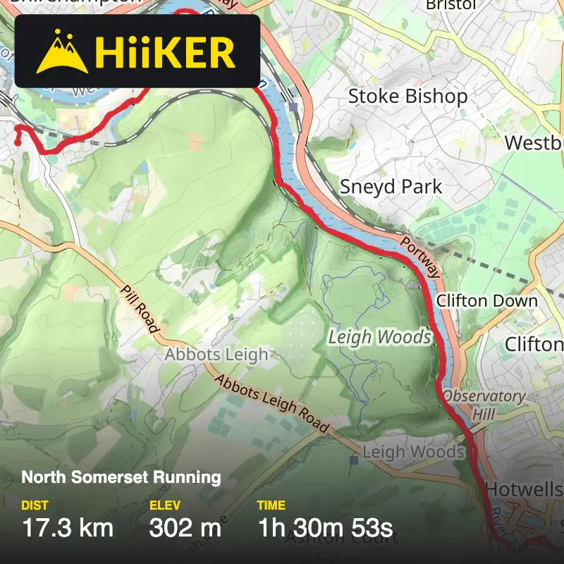 A map preview of the recording North Somerset Running.
