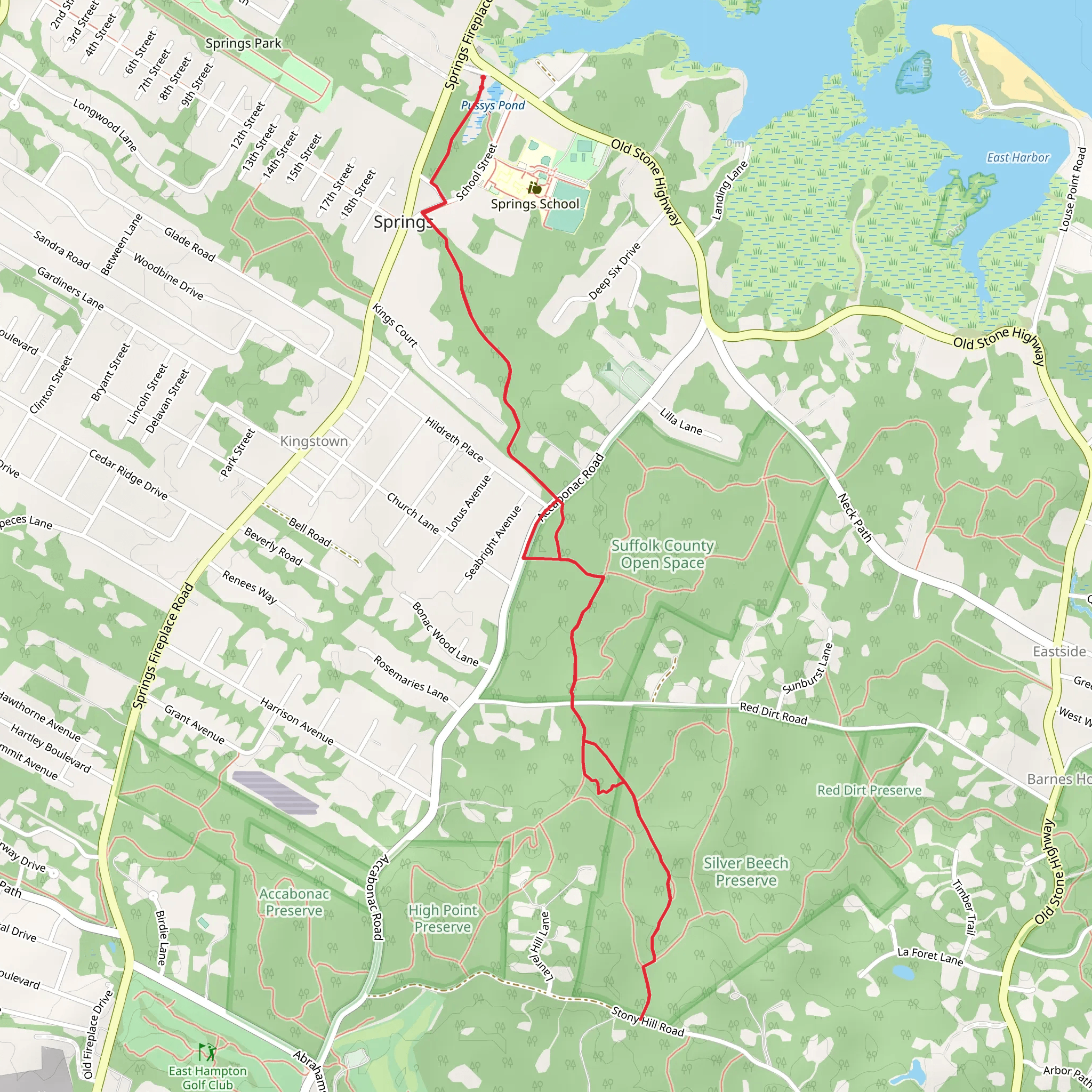 Springs to Amagansett Trail from Parsons Place mobile static map