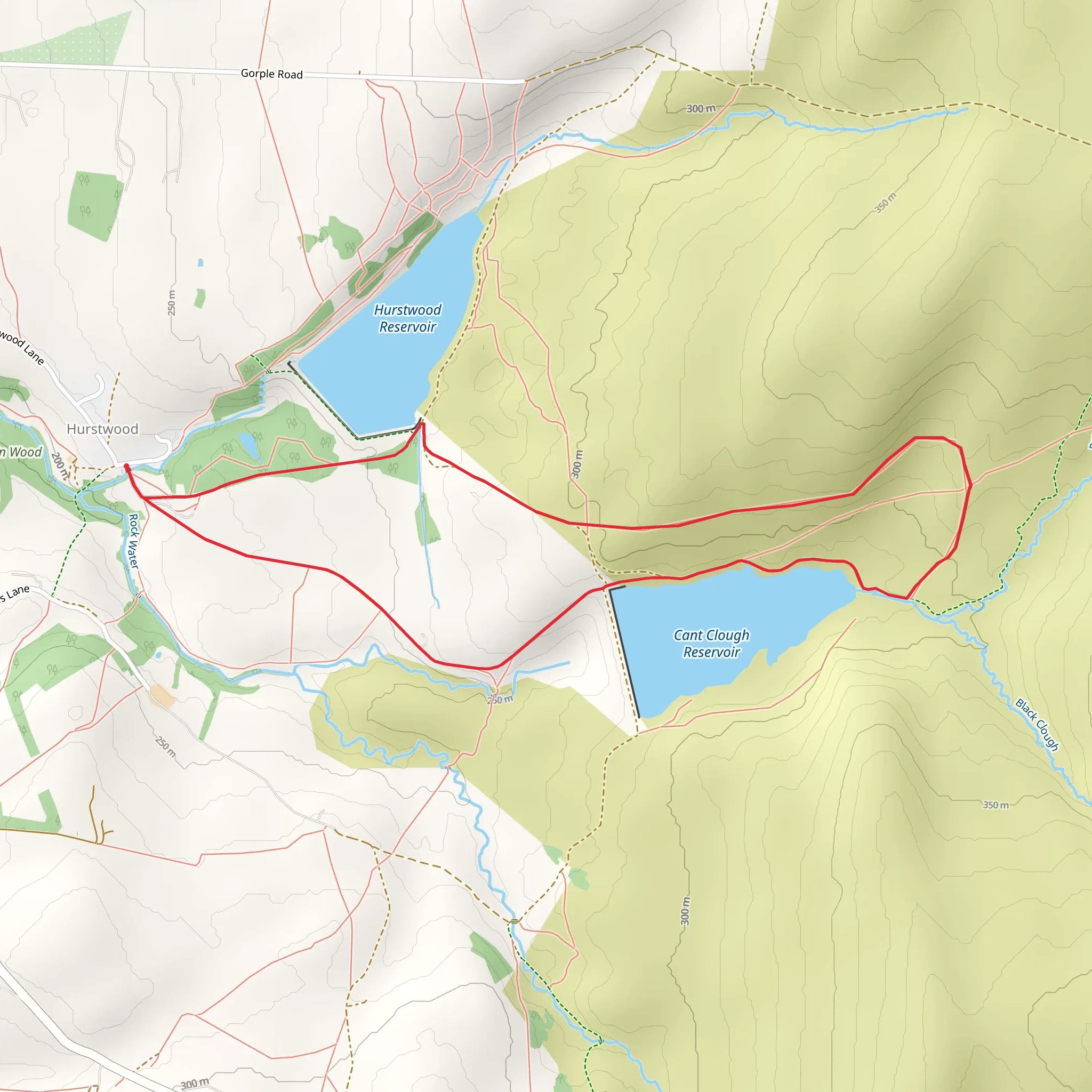 Cant Clough Reservoir, Hurstwood Reservoir and Hindle Banks mobile static map