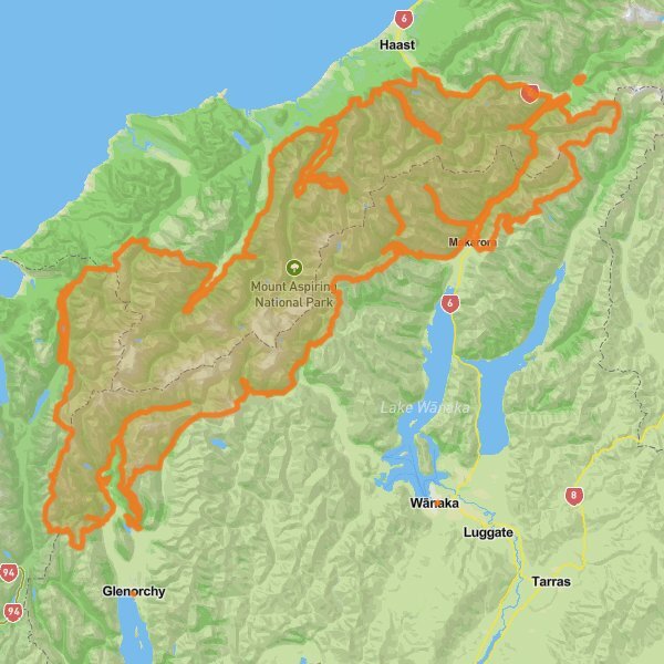 Mount Aspiring National Park mobile static map