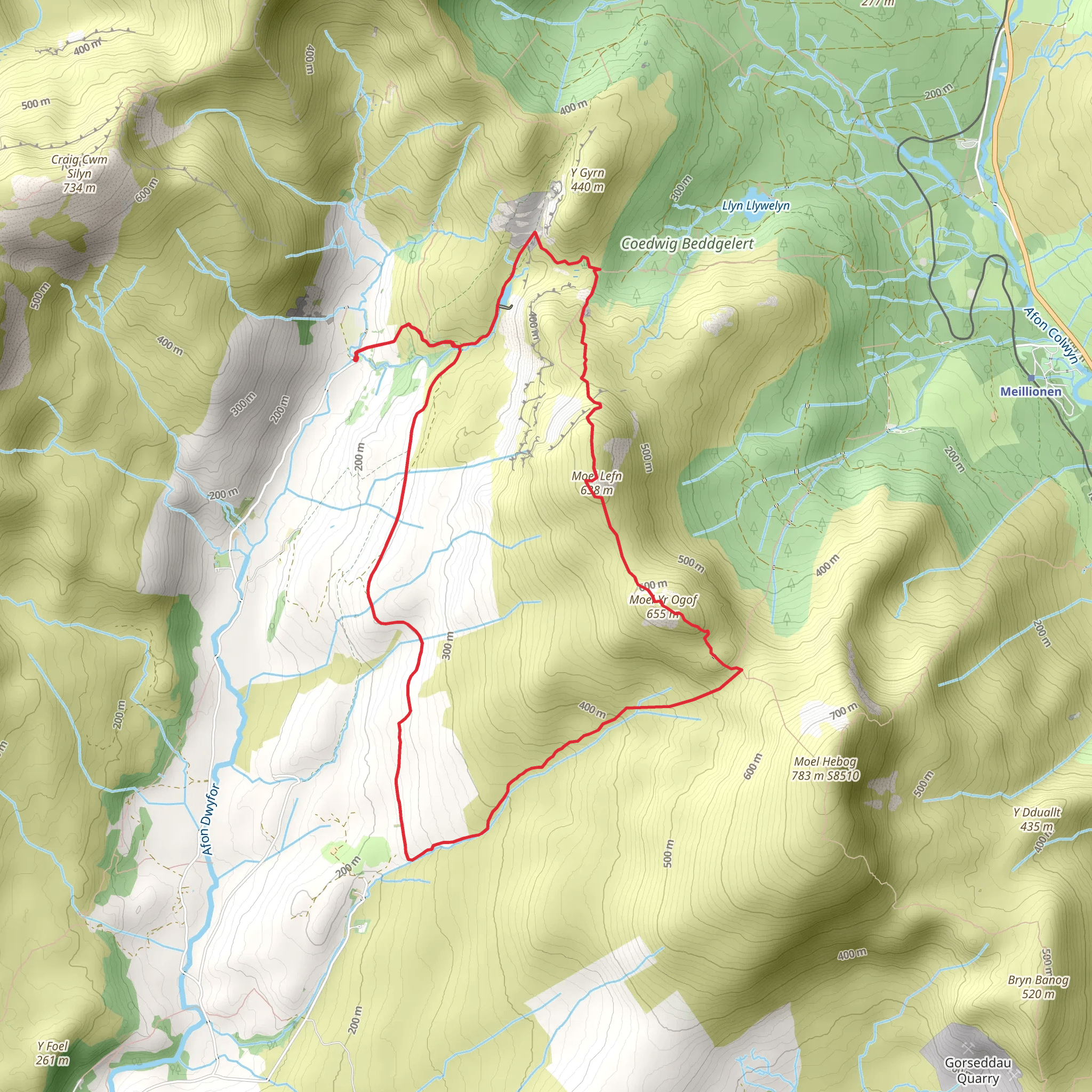 Moel Lefn and Moel yr Ogof from Cwm Pennant mobile static map