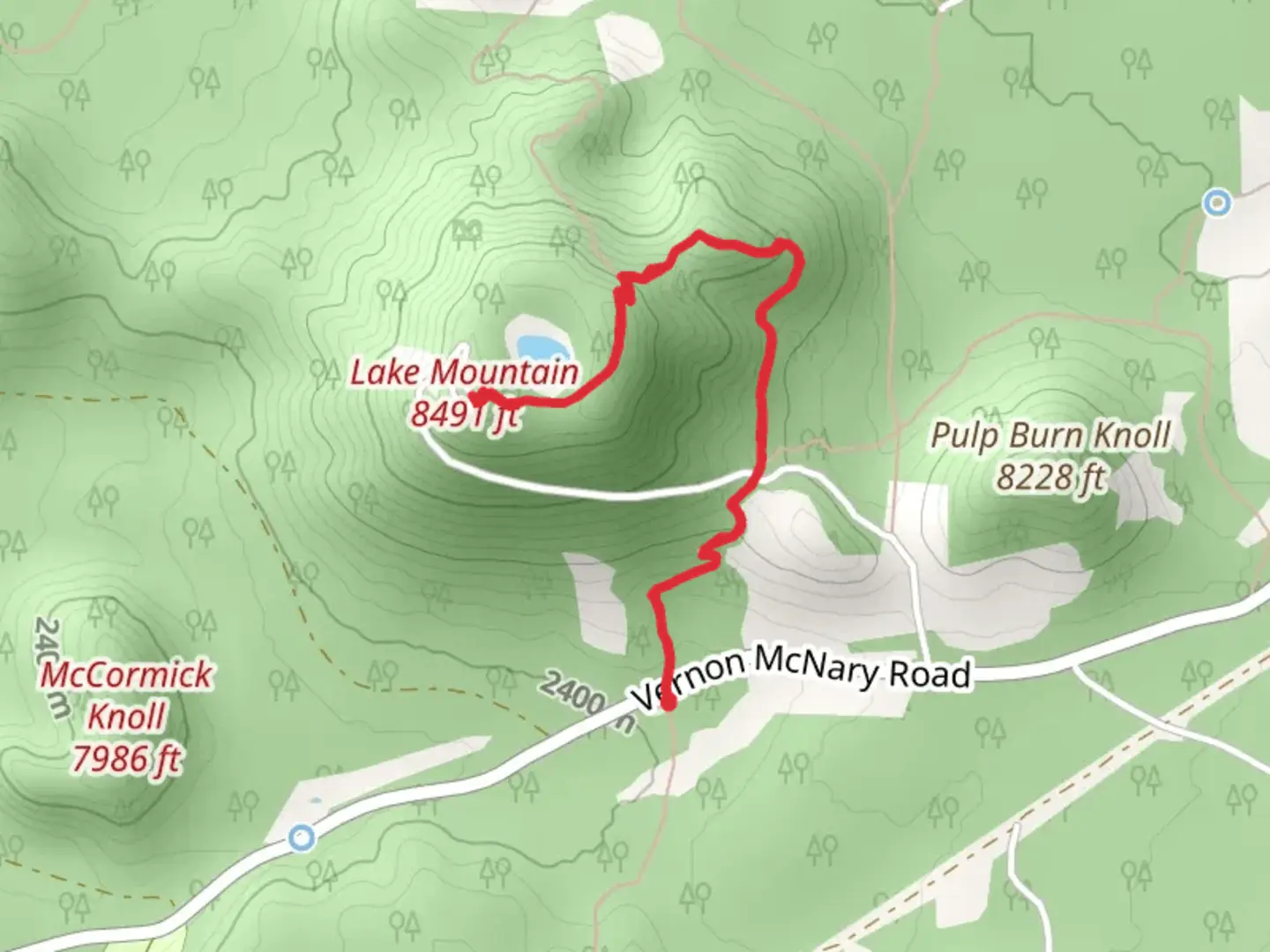 An image depicting the trail Lake Mountain via Los Burros Trail and Four Springs Trail and its surrounding area.