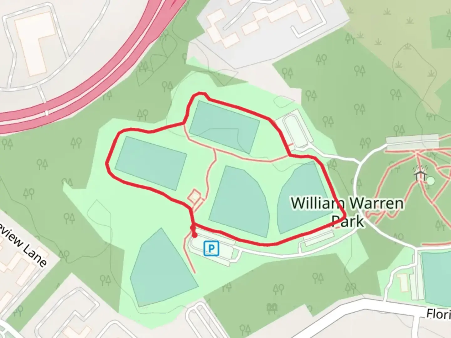An image depicting the trail William Warren Park Loop and its surrounding area.
