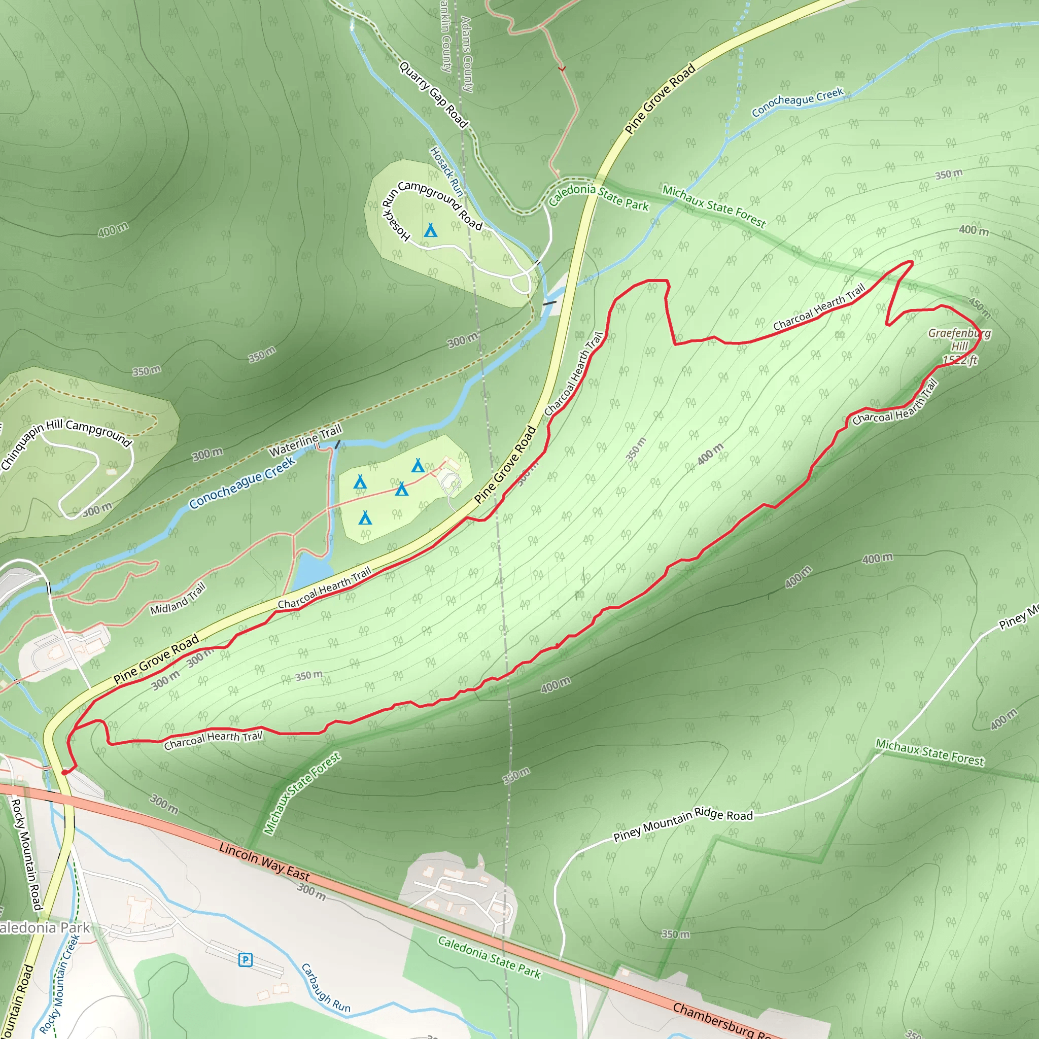Graefenburg Hill Loop via Charcoal Hearth Trail mobile static map